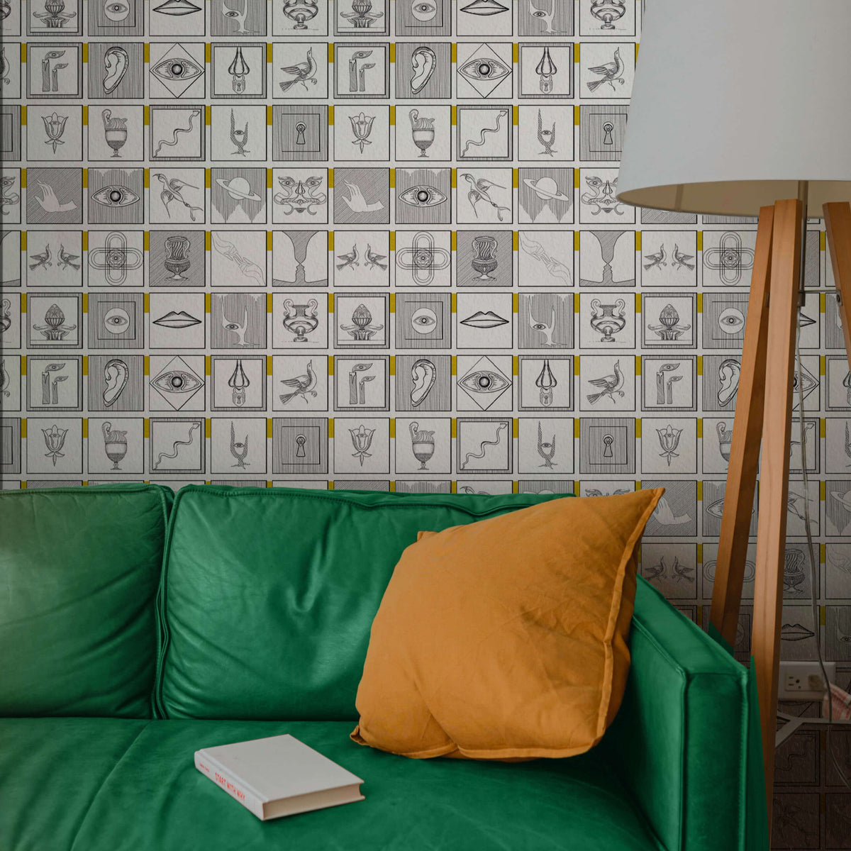 Papier peint Alchemici Bianco & Giallo Zafferano