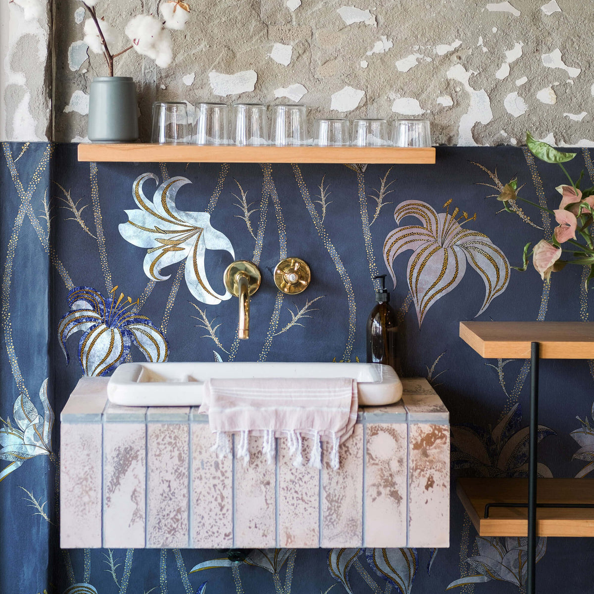 Papier peint Fiori Blu Ardesia