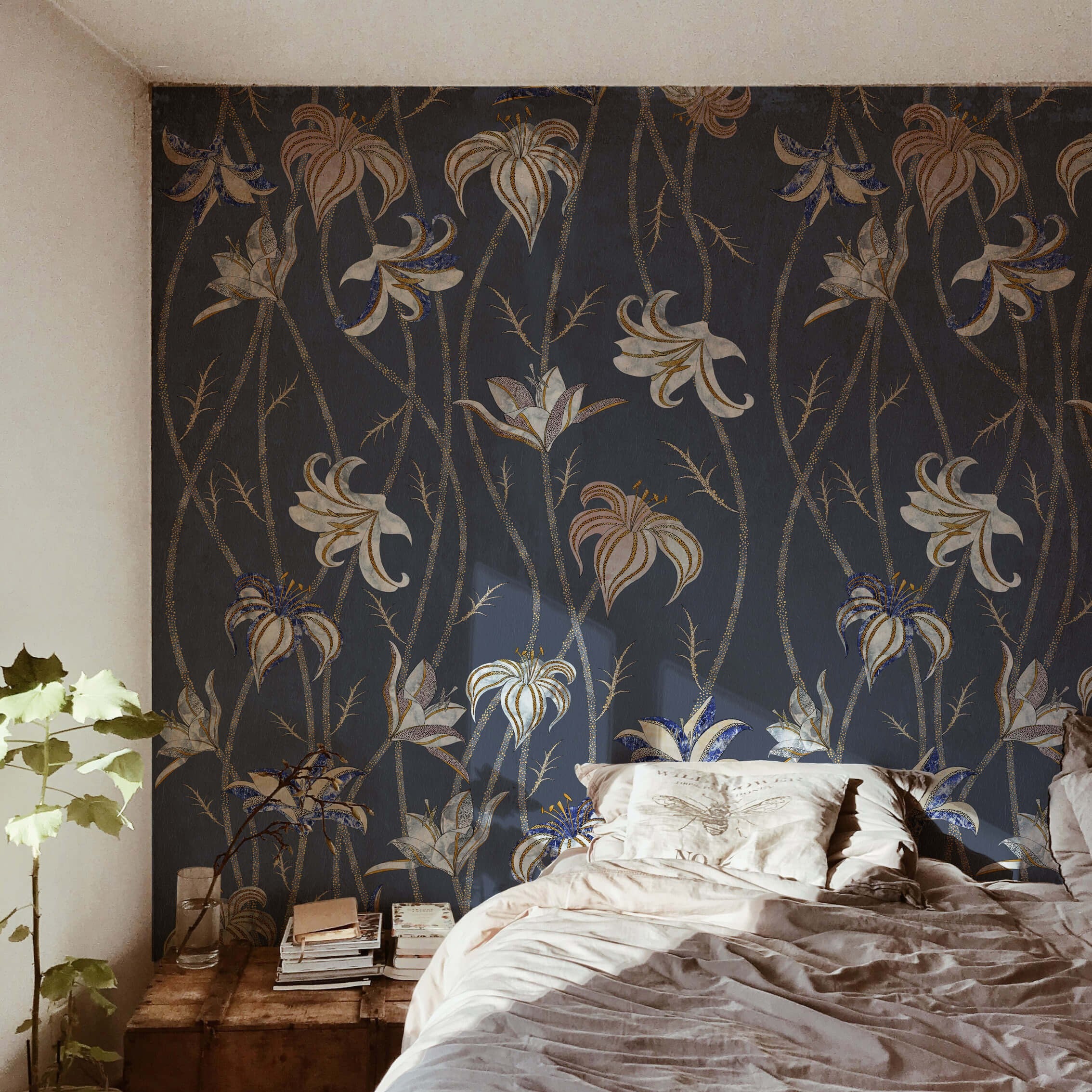 Papier peint Fiori Blu Ardesia