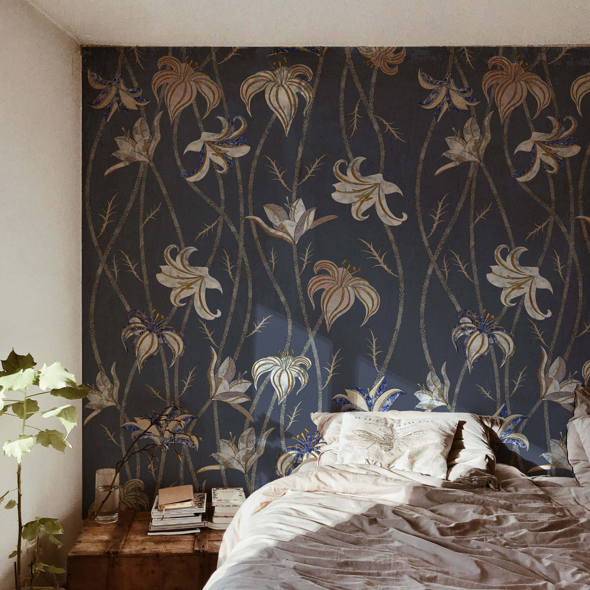 Papier peint Fiori Blu Ardesia