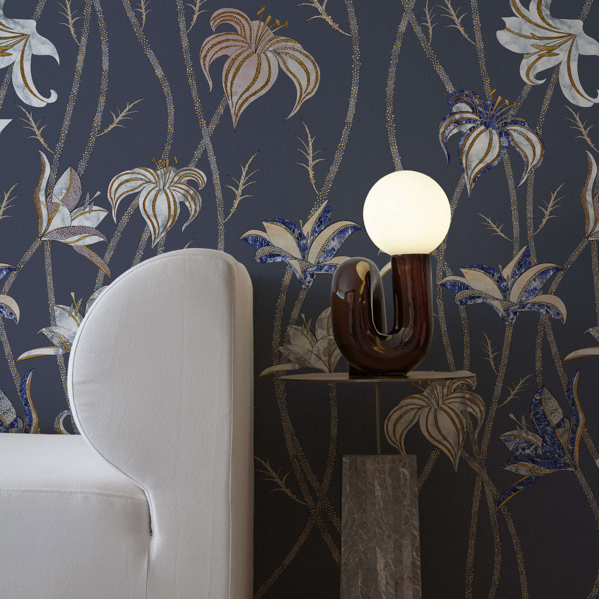 Papier peint Fiori Blu Ardesia