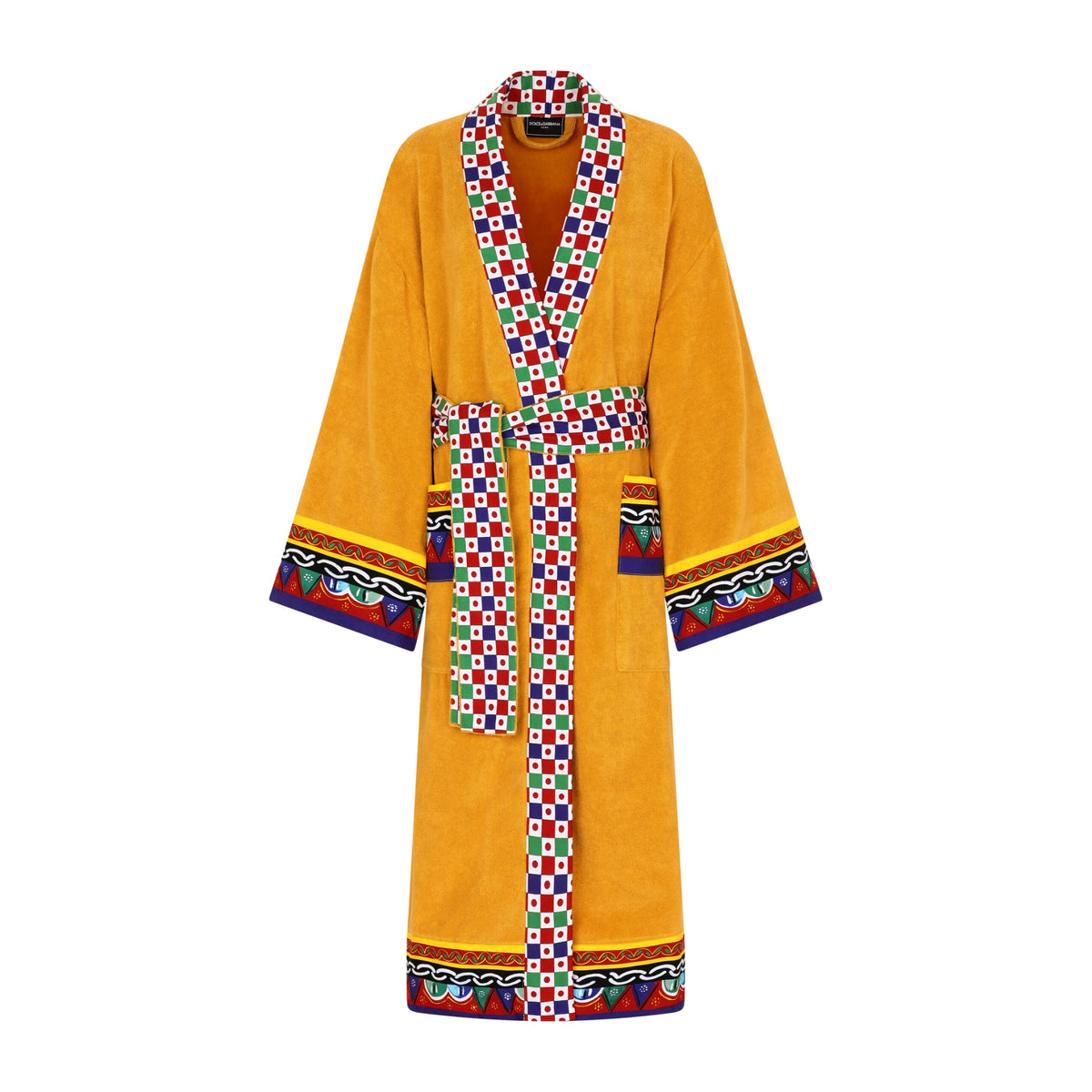 Peignoir en coton éponge Carretto Siciliano jaune de Dolce & Gabbana Casa