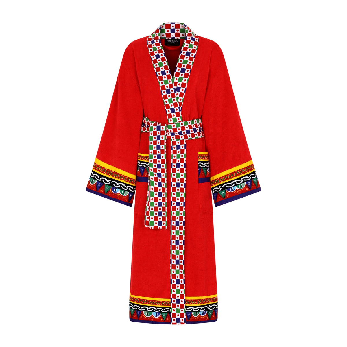 Peignoir en coton éponge Carretto Siciliano rouge de Dolce & Gabbana Casa