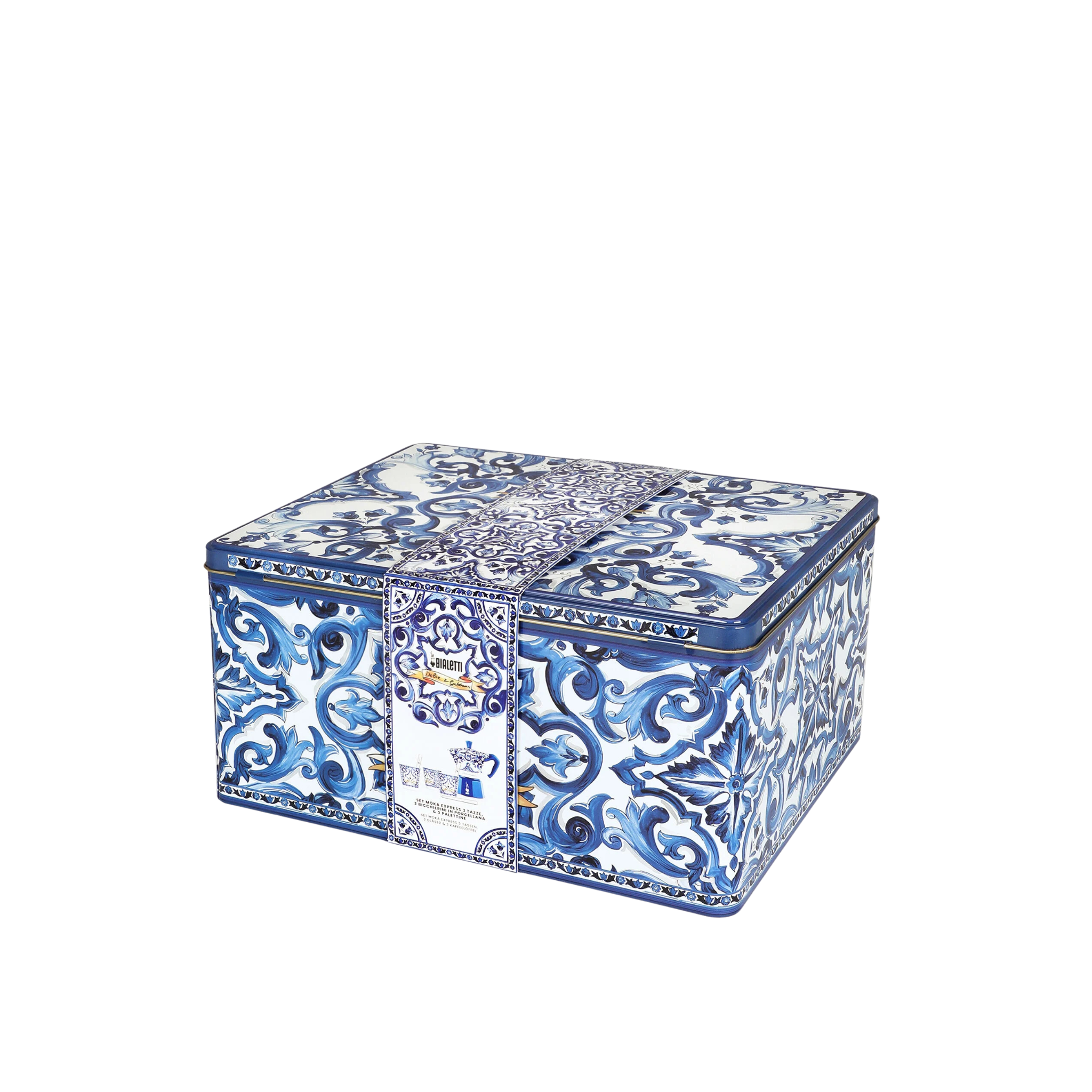 Boîte Moka Bialetti avec 3 tasses et 3 bâtonnets argentés de Dolce & Gabbana