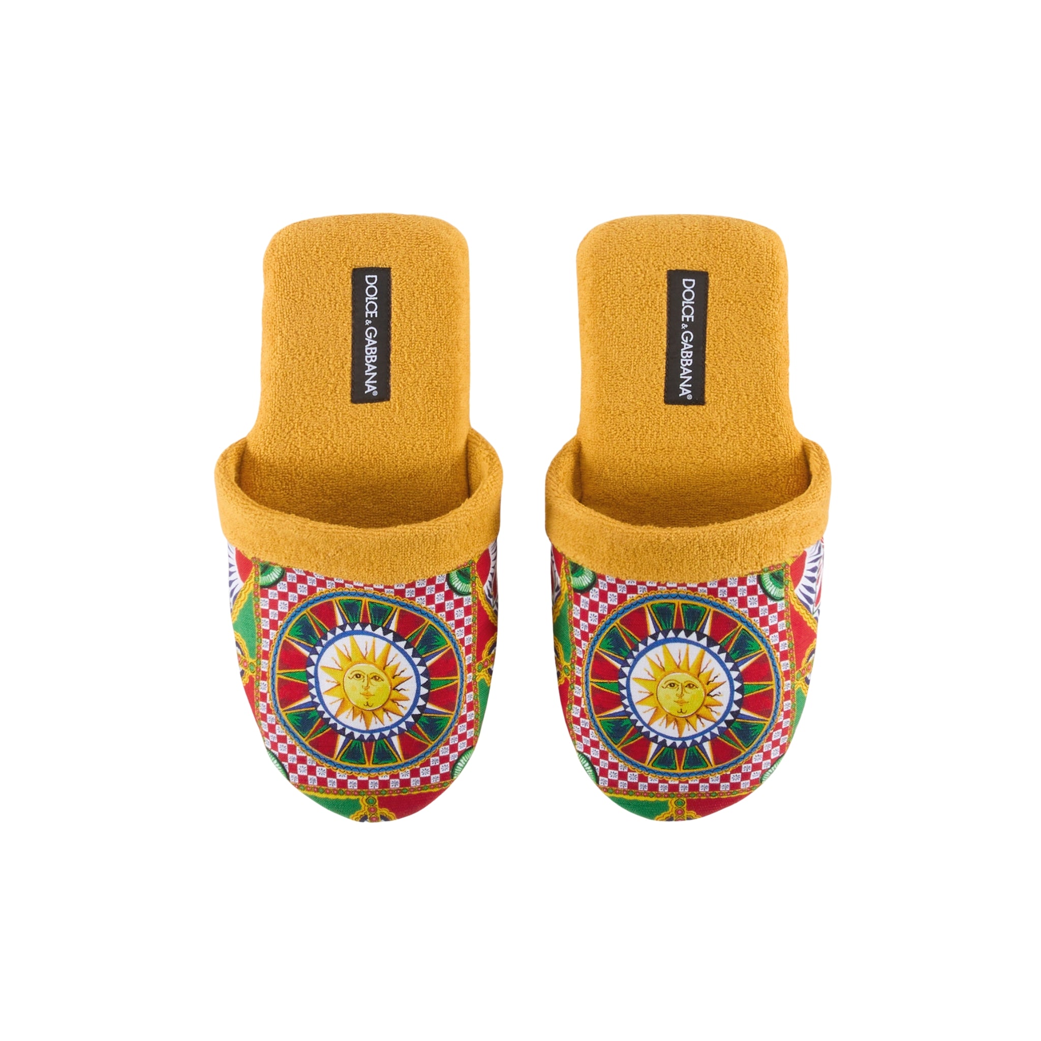 Chaussons en coton éponge Carretto Siciliano jaune de Dolce & Gabbana Casa