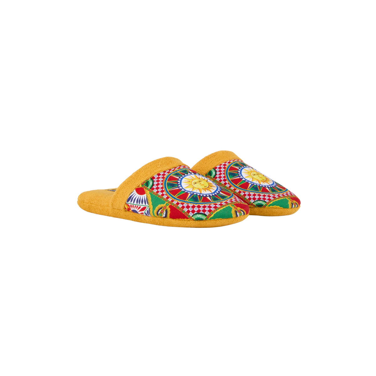Chaussons en coton éponge Carretto Siciliano jaune de Dolce & Gabbana Casa