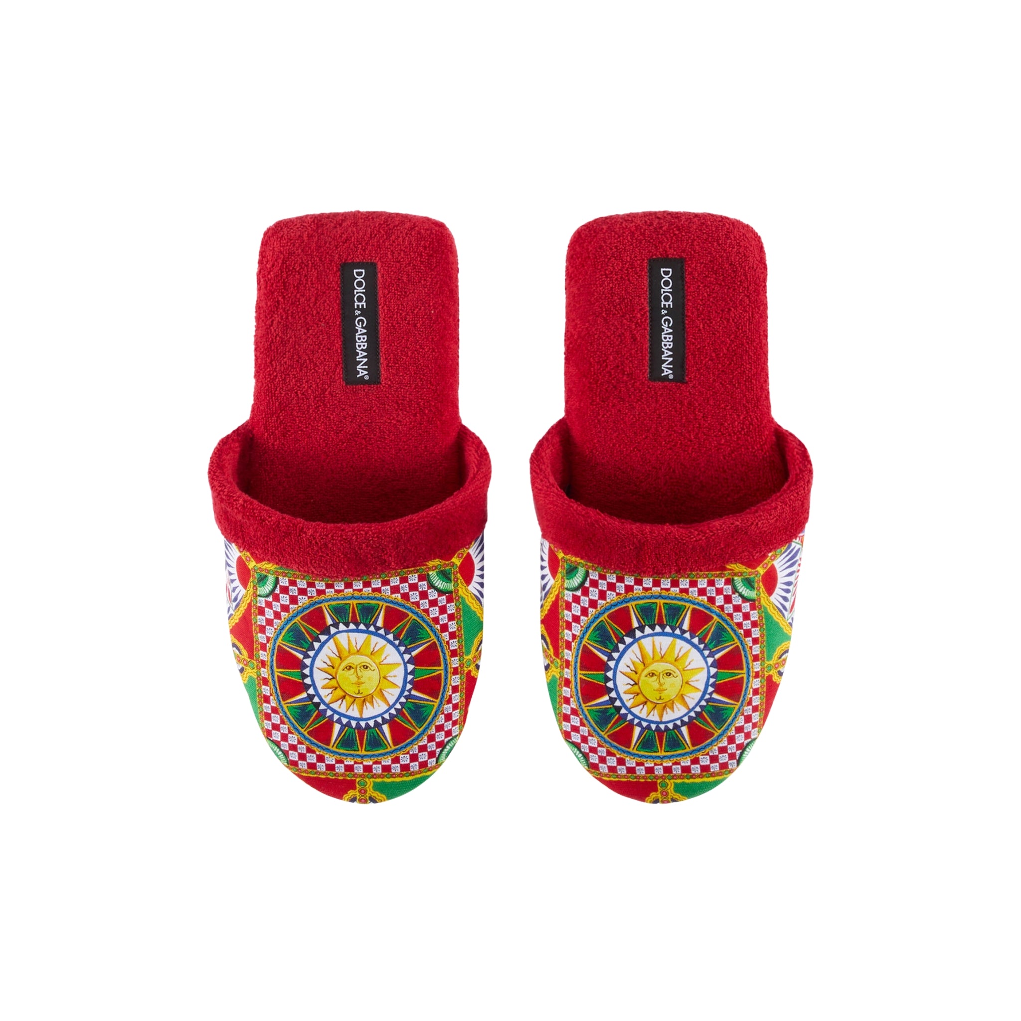 Chaussons en coton éponge Carretto Siciliano rouge de Dolce & Gabbana Casa