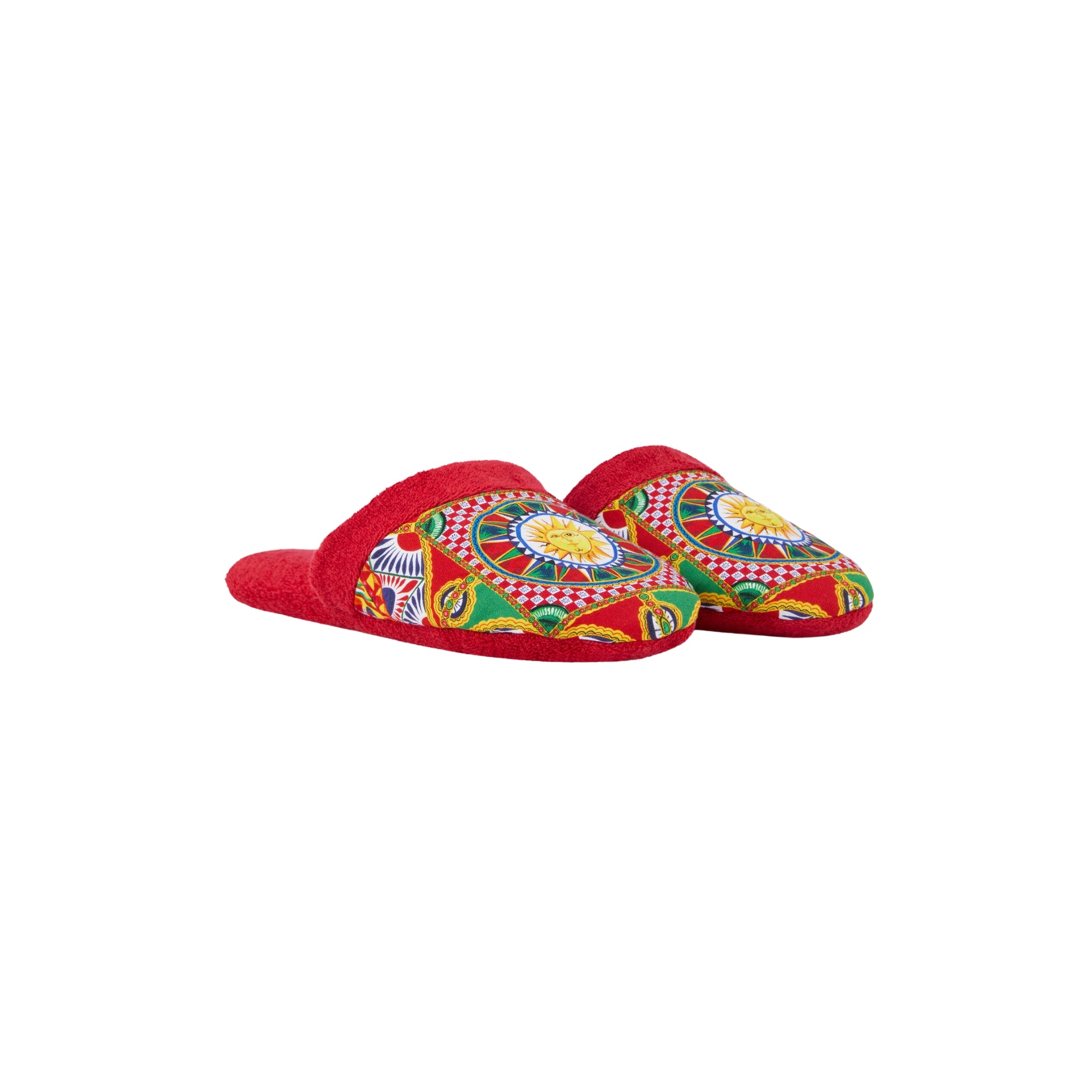 Chaussons en coton éponge Carretto Siciliano rouge de Dolce & Gabbana Casa