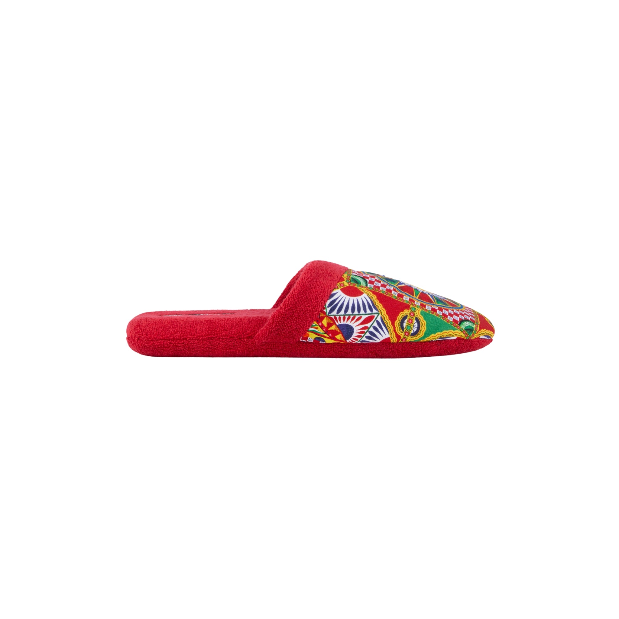 Chaussons en coton éponge Carretto Siciliano rouge de Dolce & Gabbana Casa