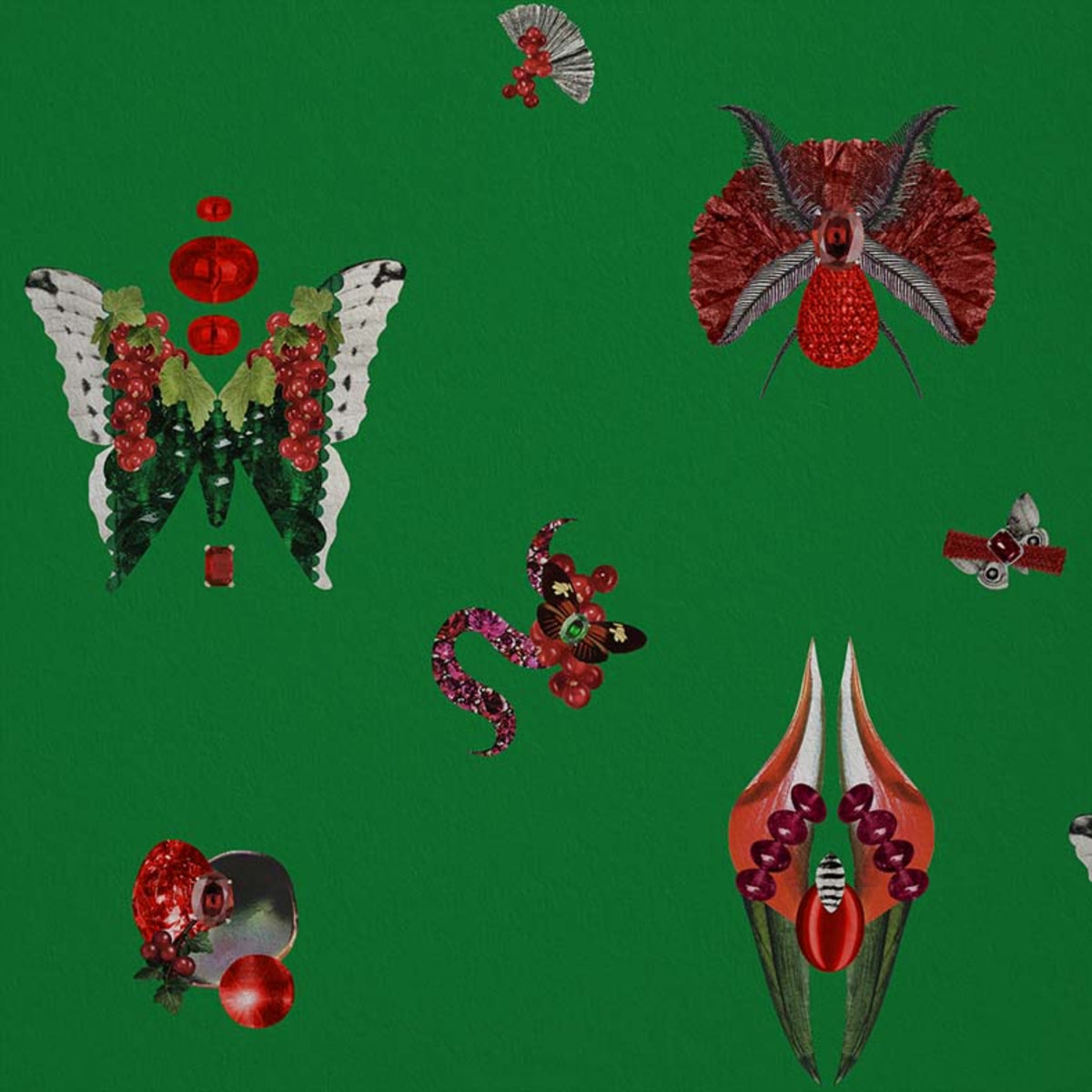 Papier peint Jewelry Bugs Verde Smeraldo de Mavoix